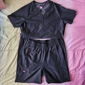 Dark Gray w/ Pink Koi lite Scrubs Size Small
